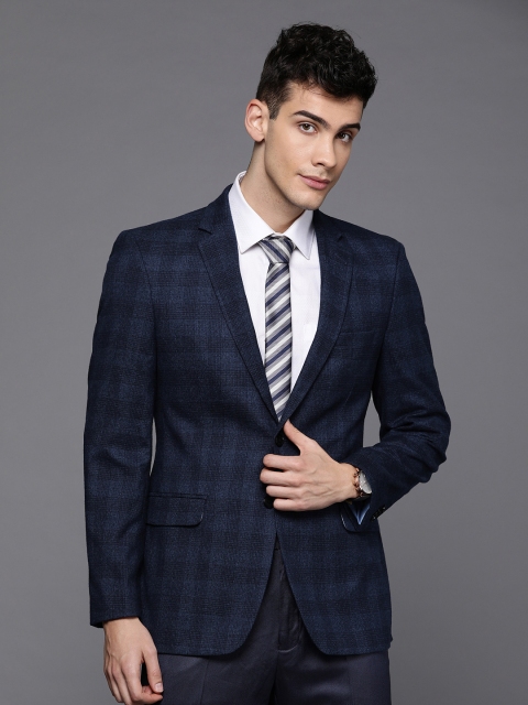 

Raymond Men Blue Contemporary Fit Checked Single-Breasted Formal Blazer