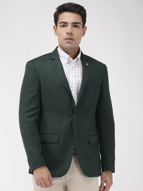 

Park Avenue Men Green Self Design Slim Fit Single-Breasted Formal Blazer