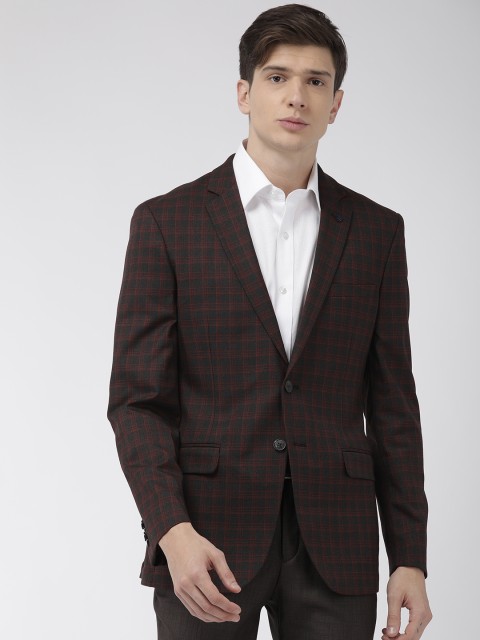 

Raymond Men Black & Red Slim Fit Checked Single-Breasted Formal Blazer