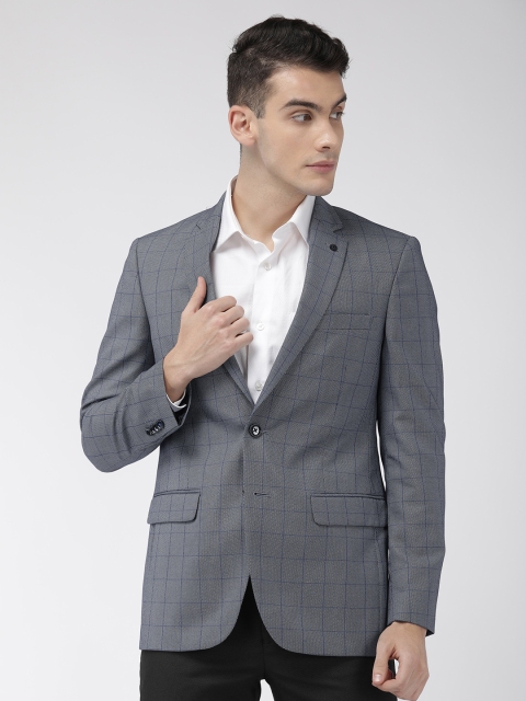 

Raymond Men Grey & Blue Contemporary Fit Checked Single-Breasted Formal Blazer