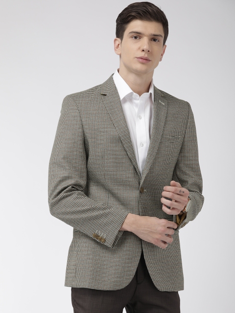 

Raymond Men Beige & Black Checked Contemporary Fit Formal Blazer