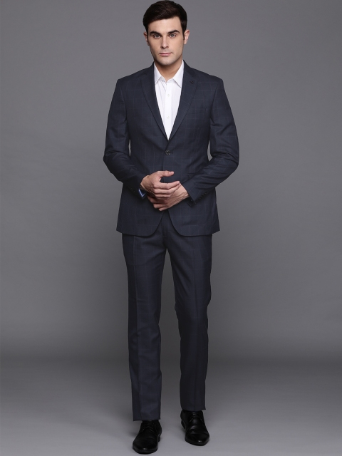 

Raymond Men Navy Blue Self-Checked Slim Fit Single-Breasted Formal Suit