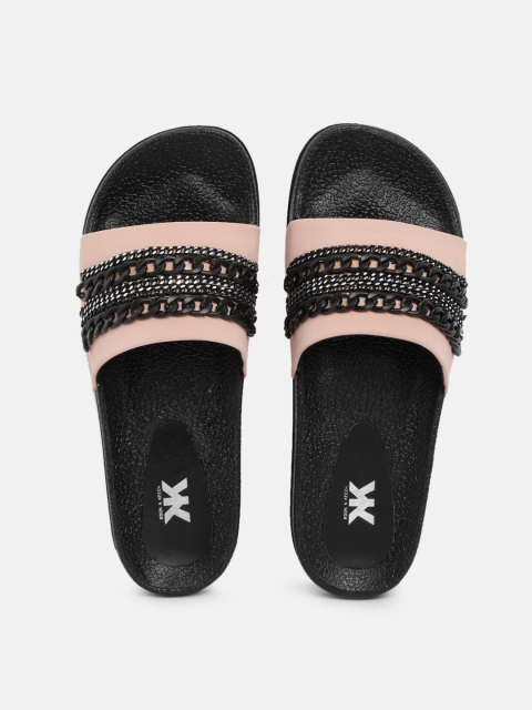 

Kook N Keech Women Pink & Black Embellished Open Toe Flats
