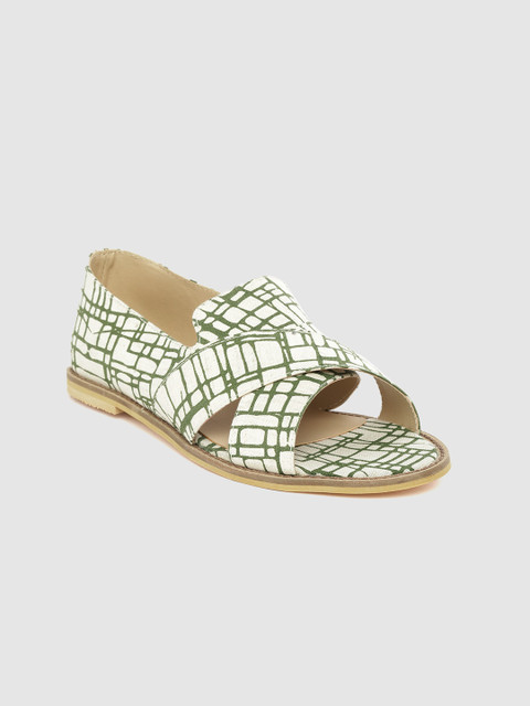

Roadster Women Off-White & Green Printed Open Toe Flats