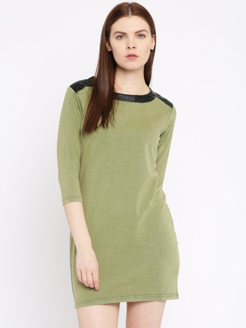 

Roadster Women Olive Green Solid Sheath Dress
