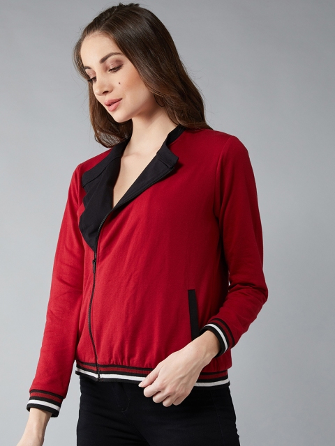 

DOLCE CRUDO Women Maroon Solid Bomber