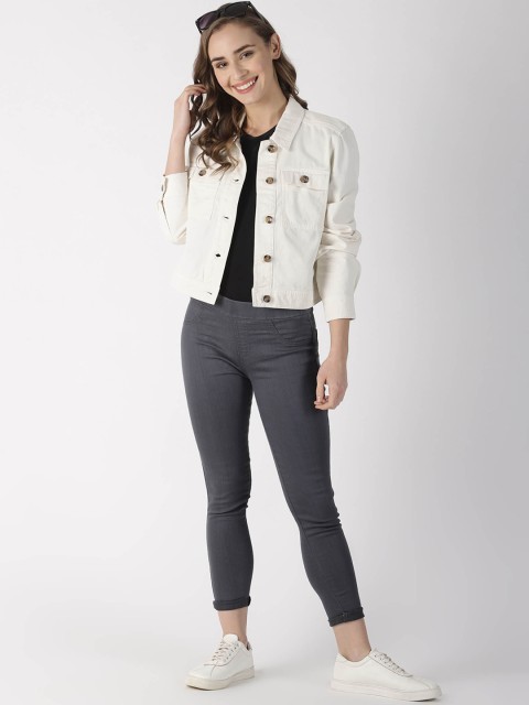 

Blue Saint Women Cream-Coloured Solid Denim Jacket