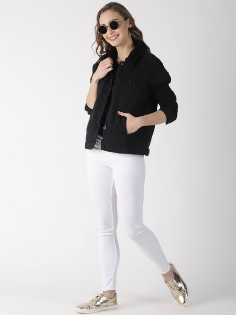 

Blue Saint Women Black Solid Denim Jacket
