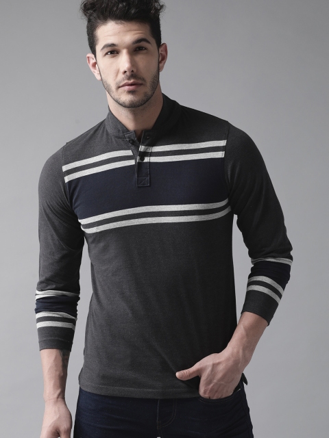 

Roadster Men Charcoal Grey & Navy Blue Colourblocked T-shirt