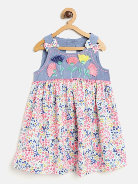

Nauti Nati Girls Blue & Pink Floral Print A-Line Dress with Briefs