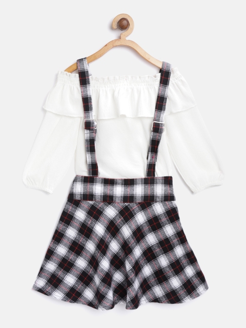 

Nauti Nati Girls White & Black Solid Top with Skirt