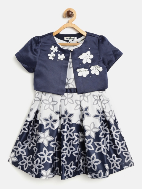 

Nauti Nati Girls Navy Blue & White Floral Print Fit & Flare Dress with Shrug