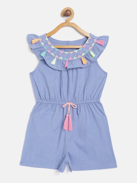 

Nauti Nati Girls Blue Solid Playsuit with Tasselled Detail