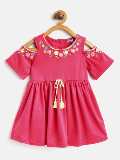 

Nauti Nati Girls Fuchsia Pink Solid A-Line Dress with Briefs