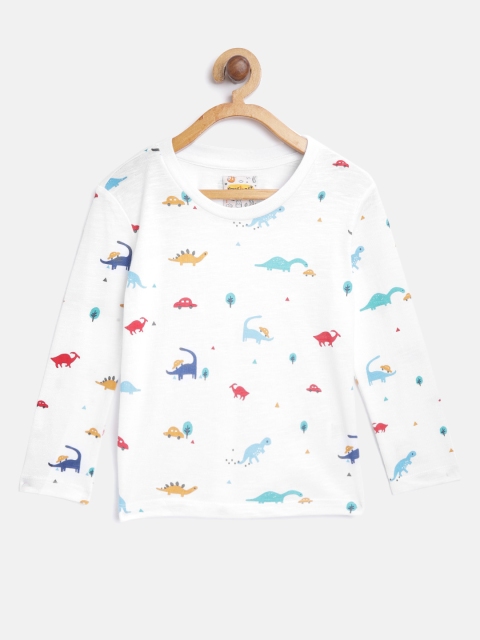 

Nauti Nati Boys White & Blue Printed Round Neck T-shirt