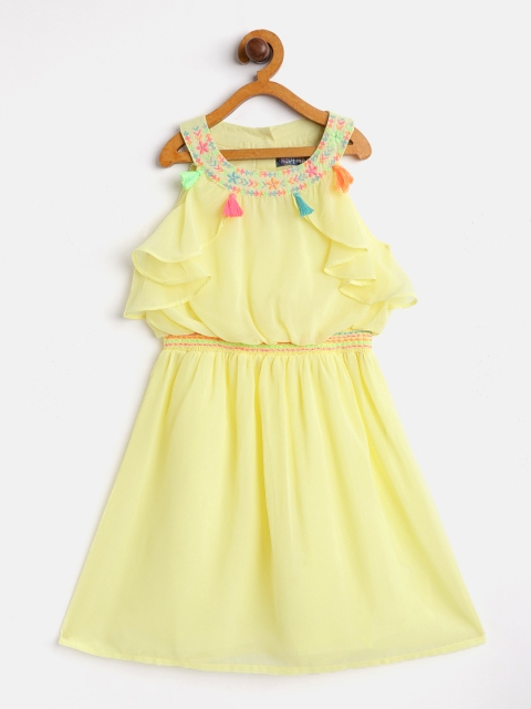 

Nauti Nati Girls Yellow Solid Ruffled Fit & Flare Dress