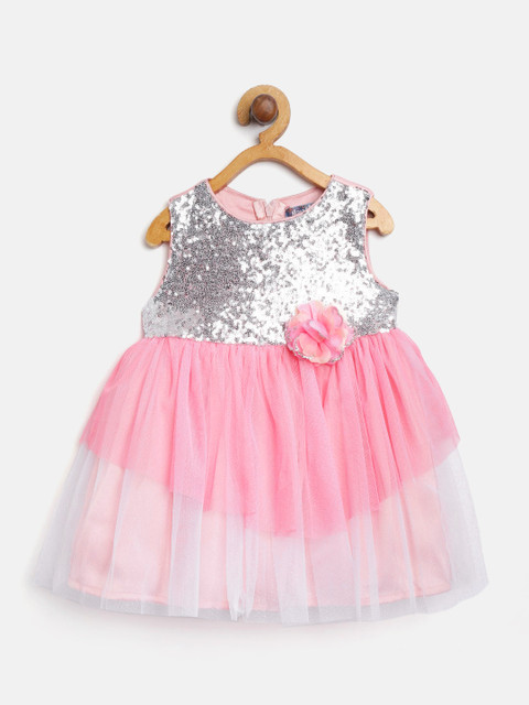

Nauti Nati Girls Pink & Silver Sequinned Net Fit & Flare Dress with Briefs