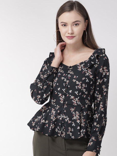 

QUIERO Women Navy Blue & White Printed A-Line Top