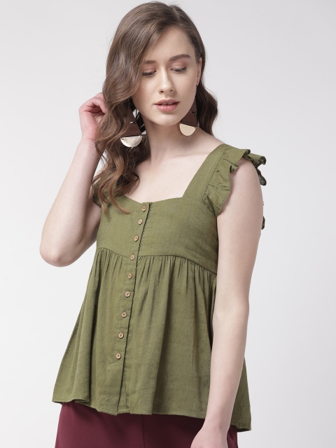 

QUIERO Women Olive Green Solid Empire Top