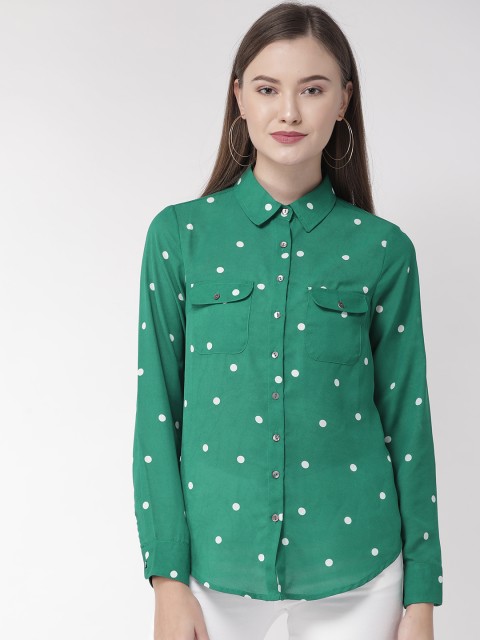 

QUIERO Women Green & Off-White Printed Casual Shirt