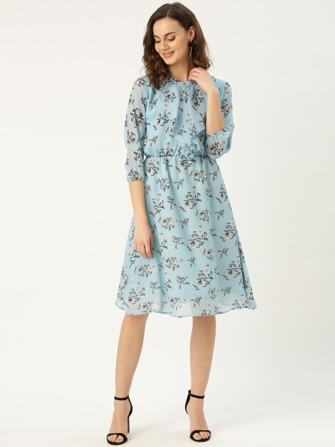 

Chinyere Women Blue & Black Floral Printed A-Line Dress