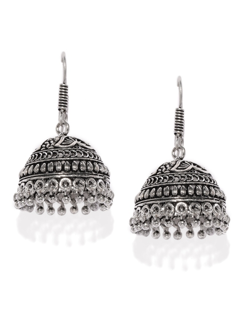 

Fida Silver-Toned Dome Shaped Oxidised Jhumkas