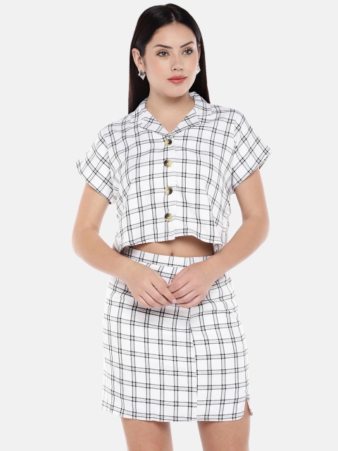 

The Label Life Women White & Black Boxy Checked Casual Crop Shirt