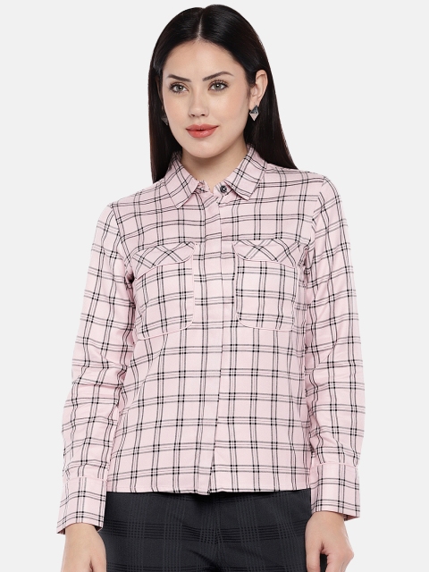 

The Label Life Women Pink & Black Regular Fit Checked Casual Shirt