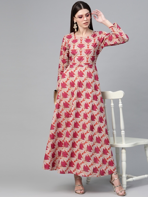 

See Designs Women Taupe & Pink Printed Maxi Dress