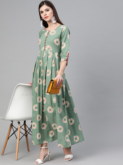 

See Designs Women Green & Off-White Printed Maxi Dress