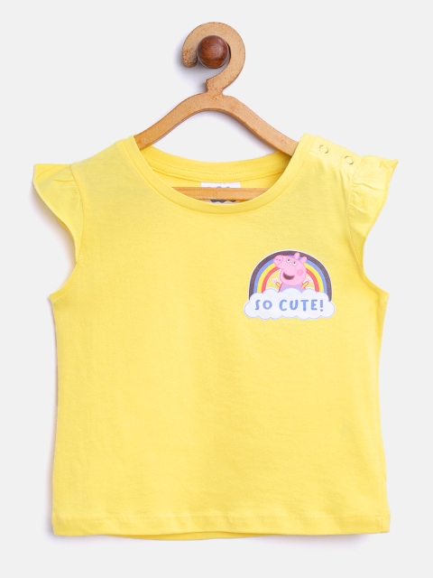 

toothless Girls Yellow Peppa Pig Printed Pure Cotton Top