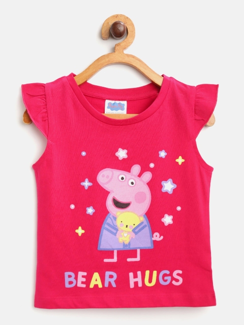 

toothless Girls Fuchsia Peppa Pig Printed Pure Cotton Top