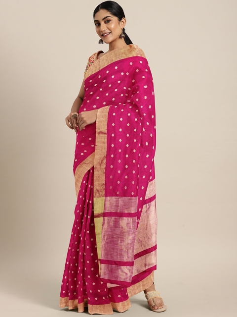 

Triveni Maroon & Gold-Toned Poly Silk Woven Design Saree