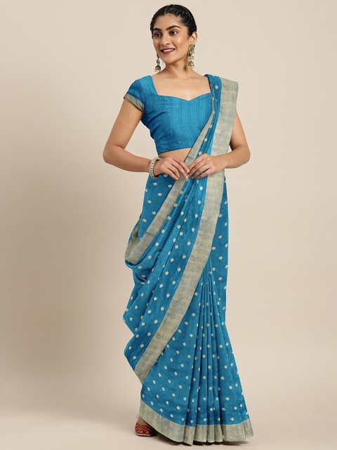 

Triveni Blue & Gold-Toned Poly Silk Woven Design Saree