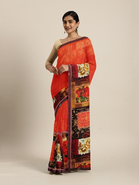 

Triveni Orange & Maroon Poly Georgette Printed Saree