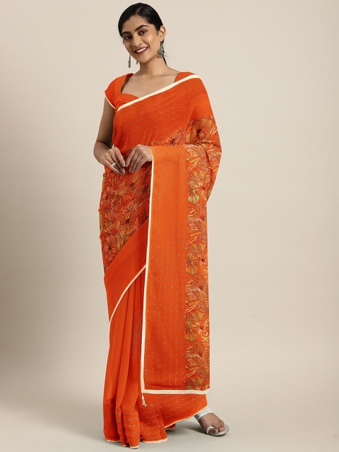 

Triveni Orange Printed Pure Georgette Saree