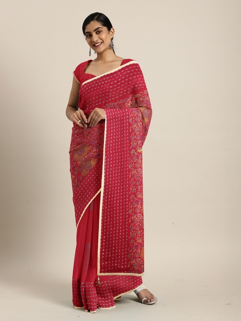

Triveni Red Printed Pure Georgette Saree