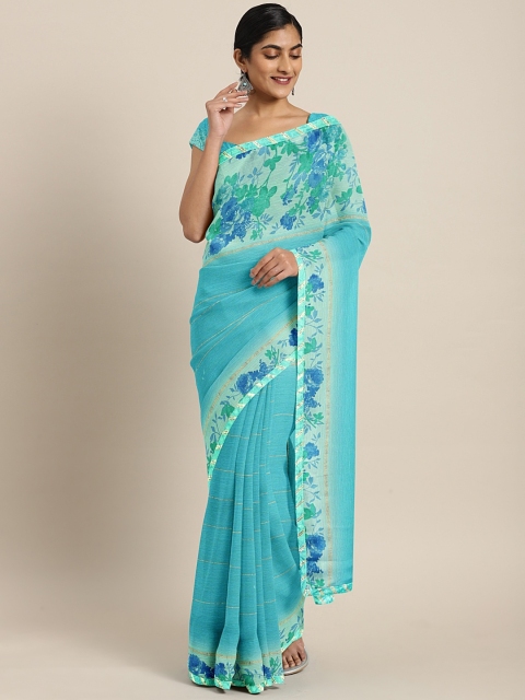 

Triveni Turquoise Blue Striped Poly Chiffon Saree