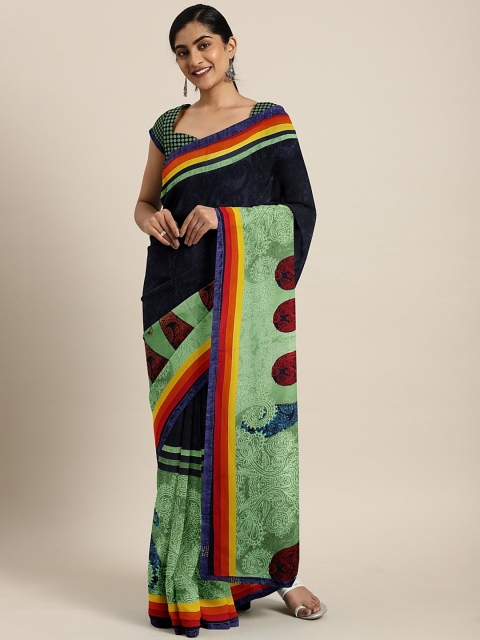 

Triveni Navy Blue & Green Poly Georgette Printed Saree