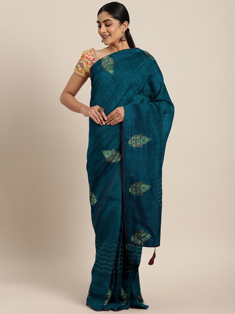 

Triveni Teal Blue Printed Poly Silk Saree