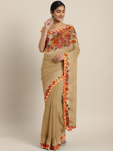 

Triveni Beige & Orange Poly Chiffon Printed Saree