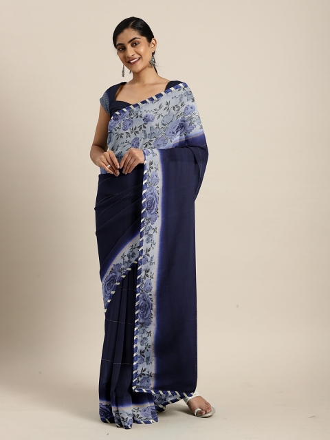 

Triveni Navy Blue Striped Poly Chiffon Saree