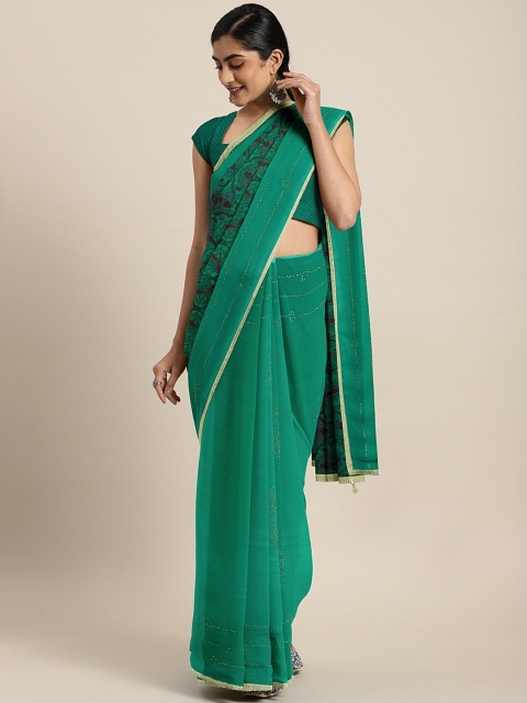 

Triveni Green & Red Pure Georgette Printed Saree