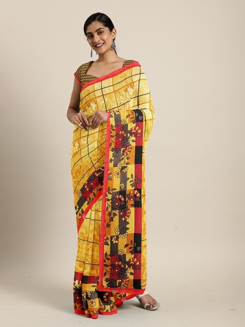 

Triveni Yellow & Black Poly Georgette Checked Saree