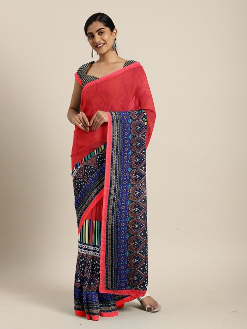 

Triveni Red & Blue Poly Georgette Printed Saree