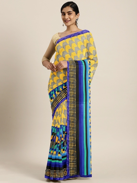 

Triveni Yellow & Blue Poly Georgette Printed Saree