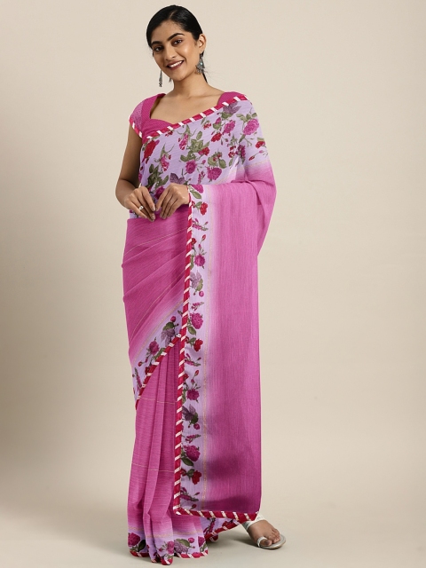 

Triveni Pink Printed Poly Chiffon Saree