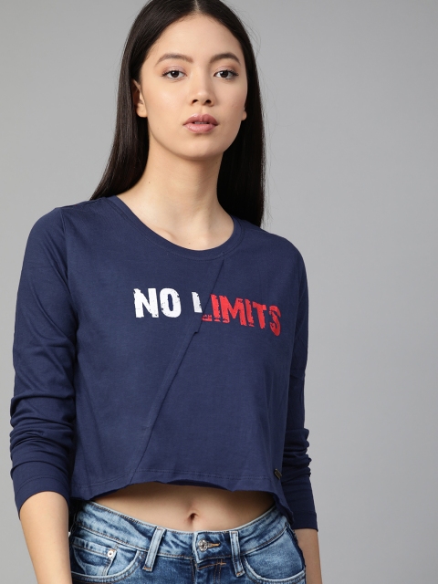 

Roadster Women Navy Blue & Red Printed Round Neck Crop T-shirt