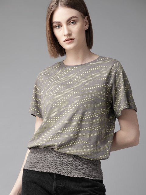 

Roadster Women Grey & Yellow Printed Blouson Top