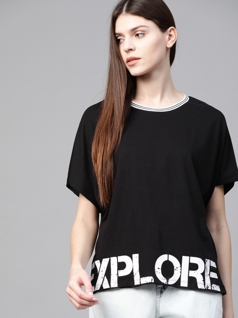 

Roadster Women Black Printed Round Neck T-shirt